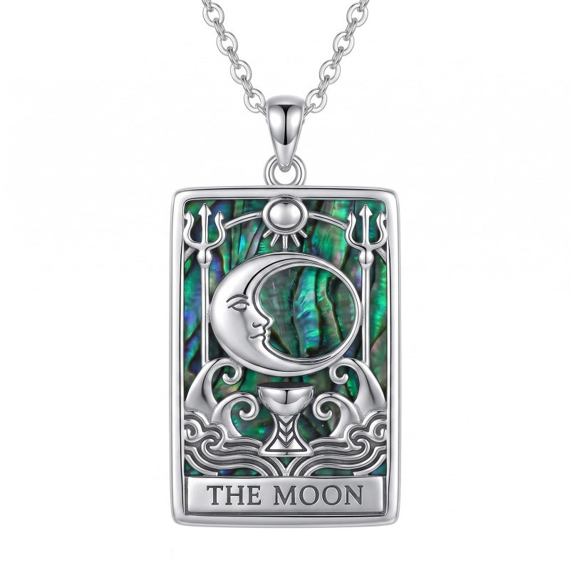 Sterling Silver Abalone Shell Tarot Card Pendant Necklace Gifts for Birthday Halloween Anniversary Valentine’s Day