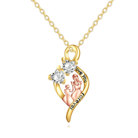 10K 14K 18K Yellow Gold Cubic Zirconia Infinity Mother Daughter Pendant Necklace for Women