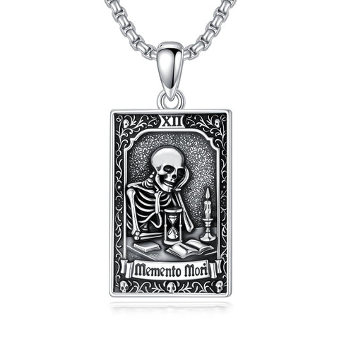 Sterling Silver Tarot Card Pendant  Necklace for Men Gothic Amulet Jewelry