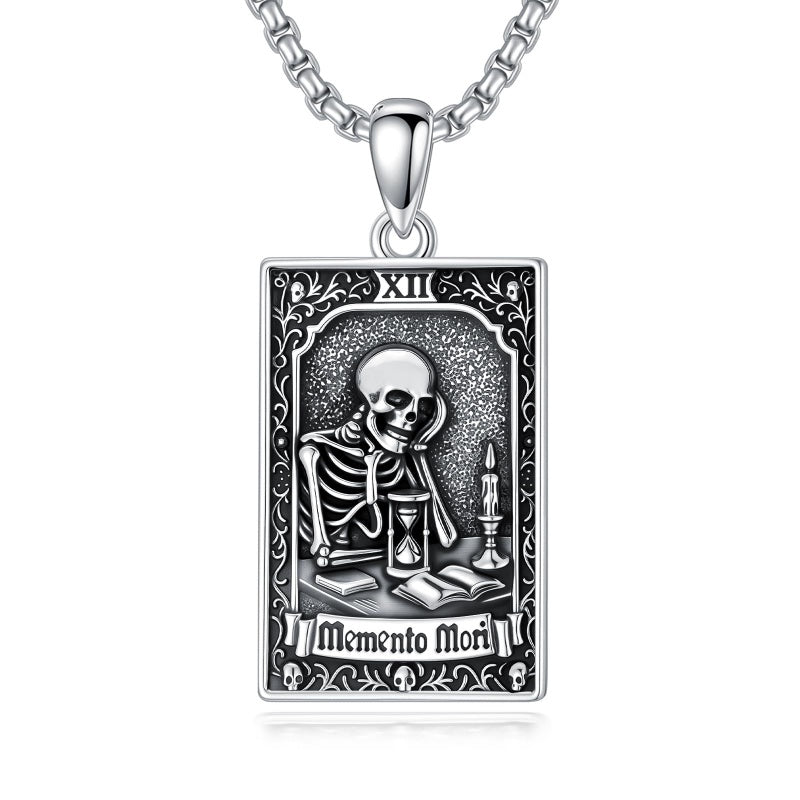 Sterling Silver Tarot Card Pendant  Necklace for Men Gothic Amulet Jewelry