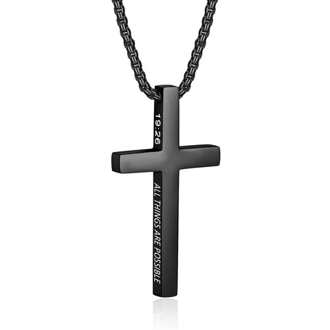 Stainless Steel Cross Pendant Necklace for Men With Engraved