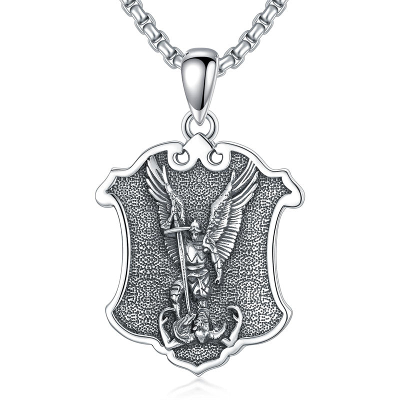 Sterling Silver Crown of Thorns Jesus St Benedict St Michael Pendant Necklace