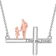 Sterling Silver Cross Father Daughter Mother Daughter Sister Pendant Necklace Engraved with I Love You Forever