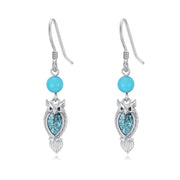 Sterling Silver Turquoise Owl Dragonfly Butterfly Hummingbird Dangle Earrings