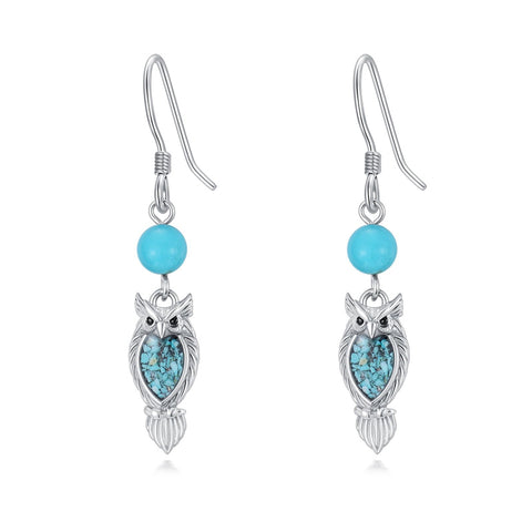 Sterling Silver Turquoise Owl Dragonfly Butterfly Hummingbird Dangle Earrings
