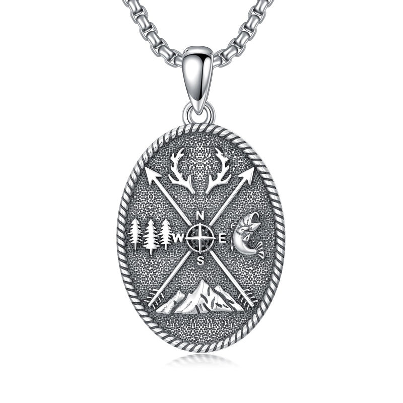 Sterling Silver Deer Bass Fish Wild Duck Fish Hook Pendant Necklace Hunting Jewelry Gifts for Men