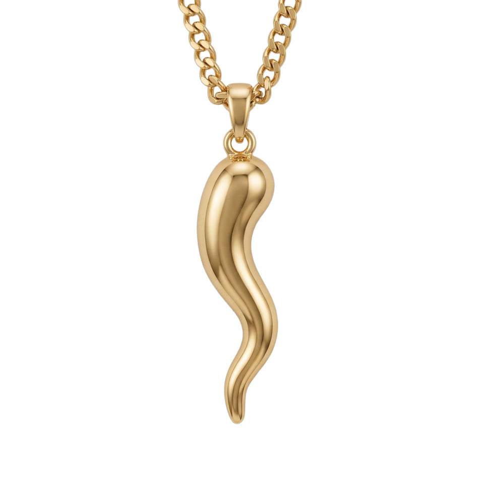 14K Gold  Plated Italian Horn Cornicello Pendant Necklace Lucky Talisman  Amulet Jewelry