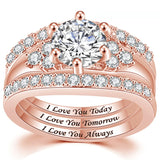 Copper Round Shaped Cubic Zirconia Three-in-One Eternity Engagement Wedding Band Ring Set