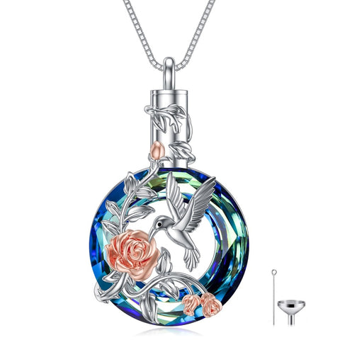 Sterling Silver Cross Hummingbird Cardinal  Rose Sunflower Urn  Necklace for Ashes Cremation Jewelry