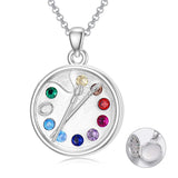 Sterling Silver Artist Paint Palette and Brush  Locket Pendant Necklace