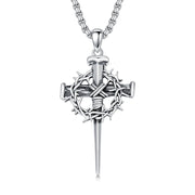 Nail Cross Necklace 925  Silver Crown of Thorn Cross Pendant Three Nail Cross Christian Jewelry Gift for Men Women