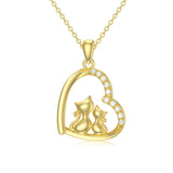 14K Gold 5A Cubic Zircon Cat Heart Pendant Necklace