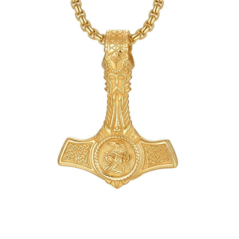 14K Gold Plated Celtic Knot Viking Thor Hammer Pendant Necklace