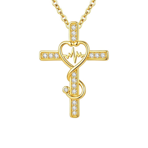 14K Gold Plated Stethoscope Cross Necklace Jewelry Christmas Graduation Nurses Week Gift