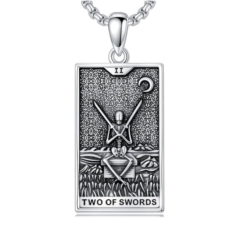 Sterling Silver Lovers Hierophant Magician Three of Swords Wheel of Fortune SkeletonTarot Card Pendant Necklace