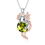 Sterling Silver BirthstoneAxolotl Pendant Necklace