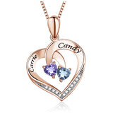 14K Gold 2  Simulated Birthstone Personalized Engraved Pendant Necklace for Women