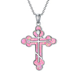Sterling Silver Russian Eastern Orthodox Cross Pendant Necklace
