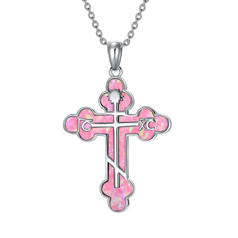 Sterling Silver Russian Eastern Orthodox Cross Pendant Necklace