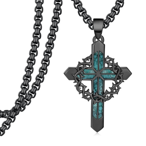 14K Gold Plated Turquoise Wolf Thor's Hammer Ankh Dragon Lion Compass Crucifix Pendant Necklace for Men