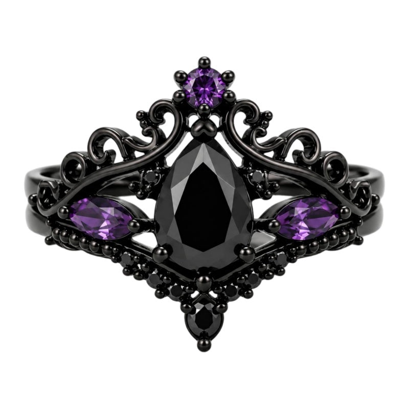 Sterling Silver 10K  14K  18K Gold 1CT-4CT Black Onyx Engagement Ring Gothic Wedding Promise Ring