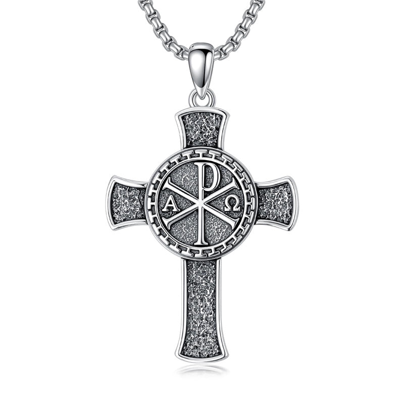 Sterling Silver Chi Rho Alpha Omega PX XP Symbol Pendant Religious  Necklace