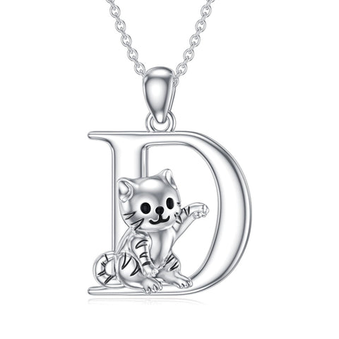 Sterling Silver Initial Cat Pendant Necklace