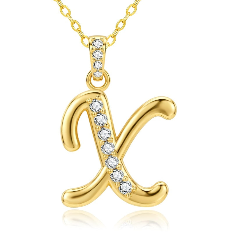 Cubic Zircon 14K Gold Plated Initial Letter A-Z Pendant Necklace