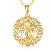 14K Gold Dragon Irish Celtic Knot Pendant Necklace