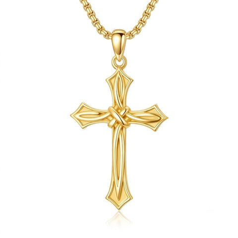 14K Gold Plated Cross Pendant Necklace for Men Religious Jewelry Christian Gift
