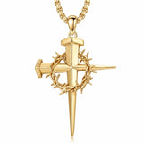 14K Gold Plated Cross Pendant Necklace for Men Religious Jewelry Christian Gift