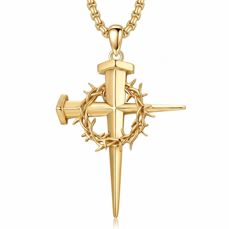 14K Gold Plated Cross Pendant Necklace for Men Religious Jewelry Christian Gift