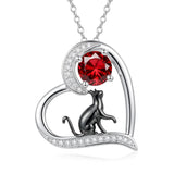 Sterling Silver Birthstone Cat Pendant Necklace Jewelry Christmas Birthday Gifts for Women
