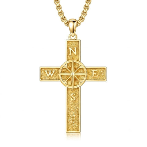 14K Gold Plated Cross Pendant Necklace for Men Religious Jewelry Christian Gift