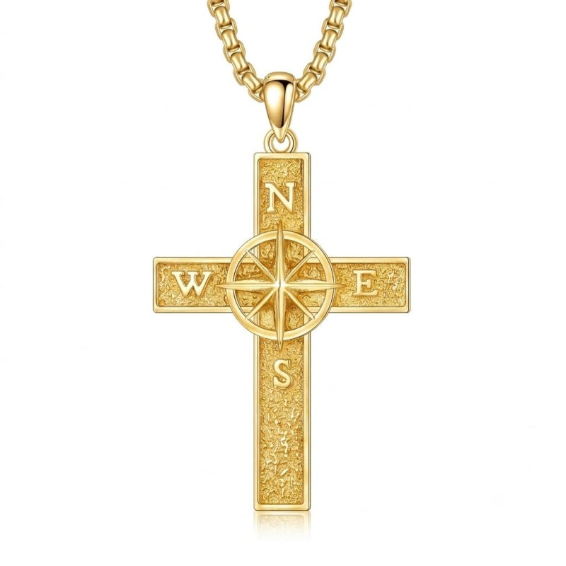 14K Gold Plated Cross Pendant Necklace for Men Religious Jewelry Christian Gift