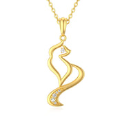 14K Yellow Gold Cubic Zirconia Cat Pendant Necklace