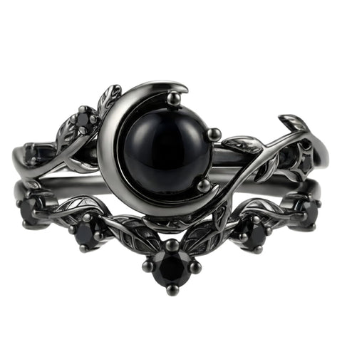 Sterling Silver 10K  14K  18K Gold 1CT-4CT Black Onyx Engagement Ring Gothic Wedding Promise Ring