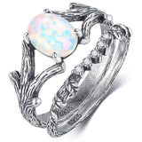 Sterling Silver Moss Agate Moonstone Branch Engagement Wedding Promise Ring  for Her