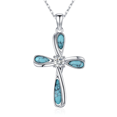 14K Gold Plated Turquoise Cross Pendant Necklace Western Jewelry for Women