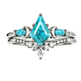 Sterling Silver Personalized Engraved 1-3CT Turquoise Engagement  Wedding Promise Ring Set for Her