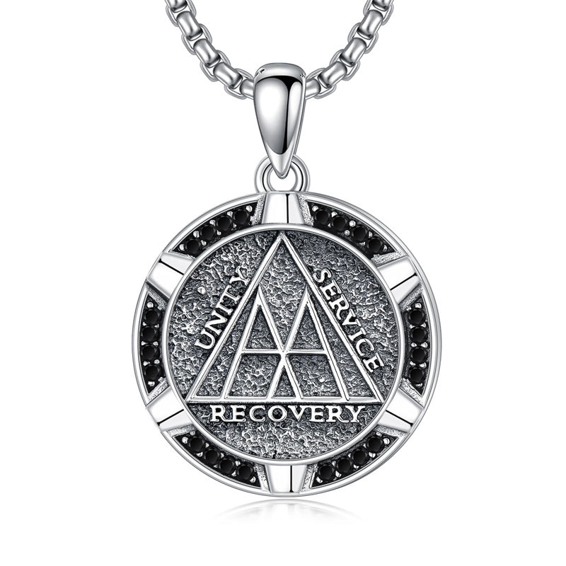 Sterling Silver AA Sobriety Alcoholics Anonymous  Pendant Necklace for Men