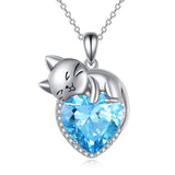 Sterling Silver Heart Birthstone Cat Pendant Necklace