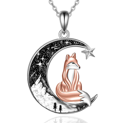 Crescent Moon 2 Cat Bat Black Cat Bunny Fox Highland Cow Horse Pendant Necklace Mother's Day Gift