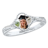 Sterling Silver Customized Engraved Photo Class Ring for Her