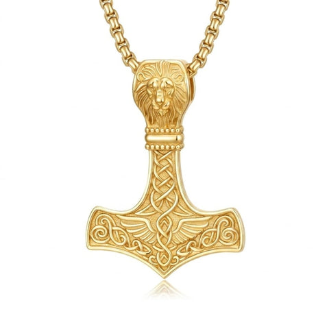 14K Gold Plated Celtic Knot Viking Thor Hammer Pendant Necklace