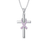 925 Sterling Silver Breast Cancer Awareness Necklace Cross Pendant Necklace Pink Ribbon Necklace Gifts for Women