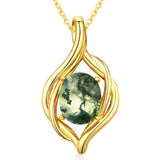 14K Gold Plated Moss Agate Pendant Necklace Boho Jewelry for Women