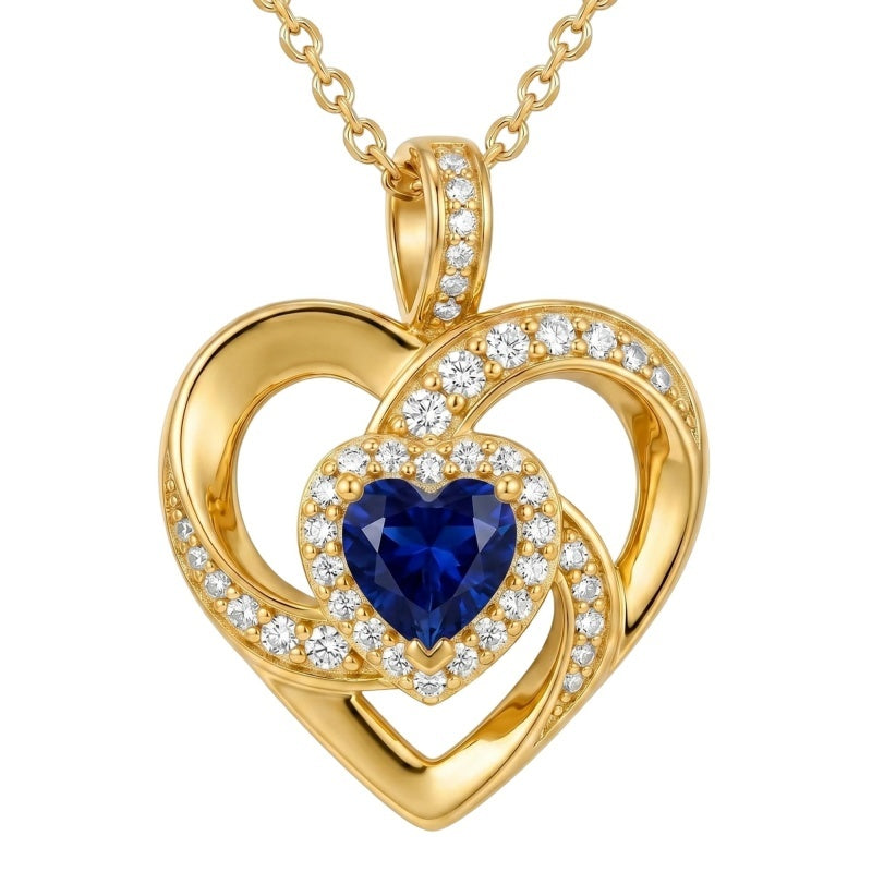 14K Gold Plated Love Heart Birthstone Necklace for Women