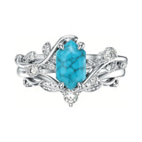 Sterling Silver Personalized Engraved 1-3CT Turquoise Engagement  Wedding Promise Ring Set for Her