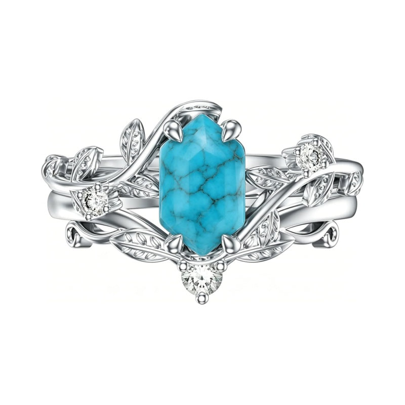 Sterling Silver Personalized Engraved 1-3CT Turquoise Engagement  Wedding Promise Ring Set for Her